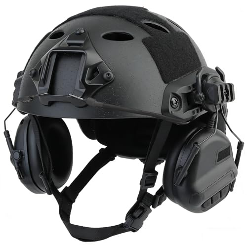 Airsoft Fast Helm-Set Mit Taktischem Headset Mit Geräuschunterdrückung, Verstellbarer Taktischer Helm for Cosplay, Paintball, Jagd, CS-Spiel Im Freien(Helmet+Headphones no Noise Cancelling,L)