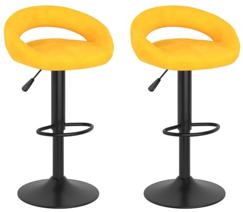 Mhdvray Lot de 2 tabourets de bar pivotants en velours jaune moutarde - Hauteur réglable - 45 x 43 x 75-97 cm - Avec repose-pieds - Pied en acier de 38,5 cm - Pour cuisine, salle à manger, maison, bar