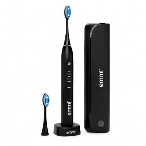 emmi Sonic Flex Schallzahnbürste – elektrische Zahnbürste mit 5 Modi & 25 Intensitätsstufen, UV-Reiseetui, kabelloses Laden & USB-C, bis zu 90 Tage Akku, inkl. 2 Aufsteckbürsten