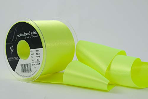 Berisfords 70 mm Double Faced Polyester Satin Ribbon, Flo Yellow
