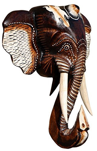 Wogeka Schöne 30 cm Elefant Holz Afrika Handarbeit Schnitzerei Dekoration Wand Maske 48.30