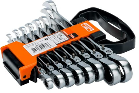 Bahco 41RM/SH8 BH41RM/SH8 Ratchet Combination Wrench with Swivel Head, Silver, 8-19 mm, Set of 8 Pieces