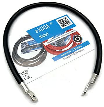 Câble batterie eXODA 25 mm² 50cm embouts M6 et M8 noir flexible avec 99,9% de cuivre pour voitures bateaux motos résistant à la chaleur jusqu'à 70° PVC.