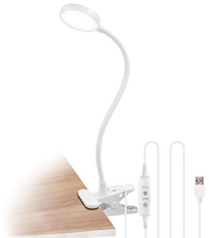 ENUOTEK Lampe Liseuse de Table Bureau LED USB Dimmable Flexible à Pince Blanche pour Ordinateur Portable, Fonction de Minuterie, 4W 350Lm Eclairage Blanc Froid
