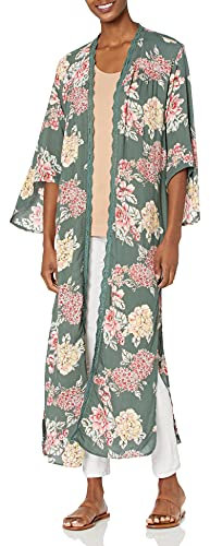 Angie Women's Green Duster Kimono그린 플로럴 더스터 기모노kimono De Plumero Floral Verde Jacket, Olive, Medium