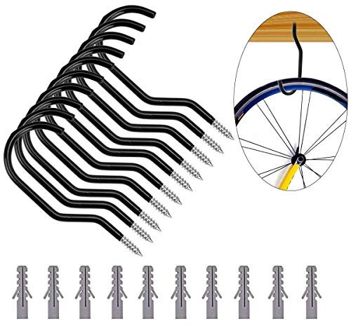 BESTOMZ Bike Hook,10 Pack Heavy Duty Bike Hanger Bike Storage Hooks with 10 Pack Bolts for Garage Wall and Ceiling- Fits All Bike Types