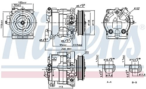 NISSENS 890187 A/C Kompressor für Klimaanlage Klimakompressor mit ID: SC08 Kältemittel: R134a PAG 46 mit 115mm Riemenscheibe Rillen: 5