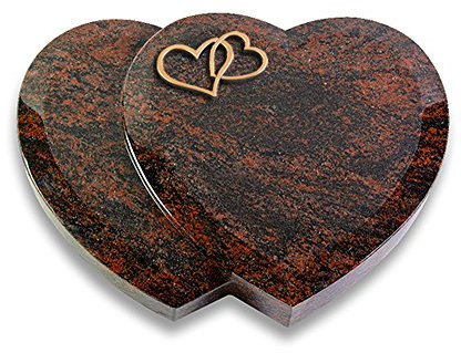 Grabplatte, Grabstein, Grabherz, Urnengrabstein Modell Amoureux 40 x 30 x 7 cm Aruba-Granit, poliert inkl. Gravur (Bronze-Ornament Herzen)
