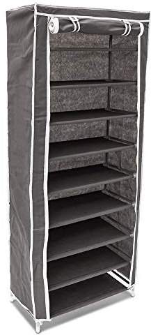 BAKAJI Scarpiera Armadio Salvaspazio 10 Ripiani 60x30x150cm Fino a 36 Paia di Scarpe Struttura Acciaio e Rivestimento in Tessuto TNT Impermeabile con Chiusura Zip Antipolvere (Grigio)