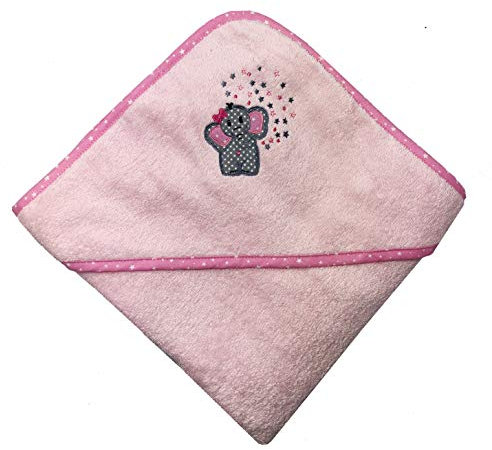 Arle-Living® Baby Kleinkinder Kapuzen-Handtuch Bestickt mit Elefant Motiv 100x100 cm Frottee Baumwolle (Rosa)
