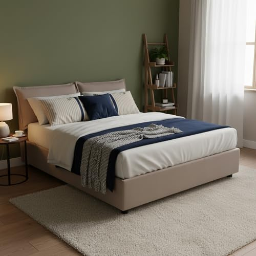 Talamo Italia - Doppelbett Sabrina, Bettkasten mit Stoffbezug, 100 % Made in Italy, Öffnung vorne, inklusive Matratze 160 x 200 cm, Taupe