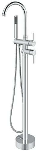 Floor Mount Bathtub Faucet Freestanding Tub Filler Chrome Finish Standing High Flow Shower Faucets with Handheld Shower Mixer Taps
