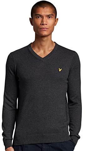 Lyle & Scott Mens Cotton Merino V Neck Sweater - Charcoal Marl - M
