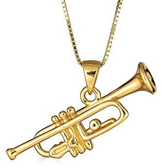 Little Treasures Sterling Silber Gelbes Gold überzogen 3D Trompete Musik Anhänger Halskette (45 cm)