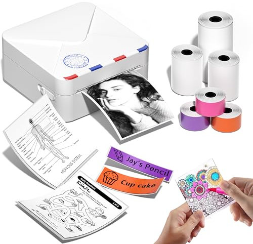Phomemo M02S Mini Imprimante,300dpi Imprimante Photo Portable Bluetooth Compatible avec Android et iOS,Imprimante de Poche avec 6 Rouleaux de Papier-Blanc