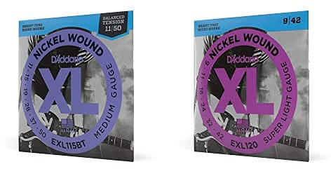 D'Addario Exl115Bt Juego De Cuerdas, Plateado + Exl120 - Juego De Cuerdas Para Guitarra Eléctrica De Níquel, 9-42