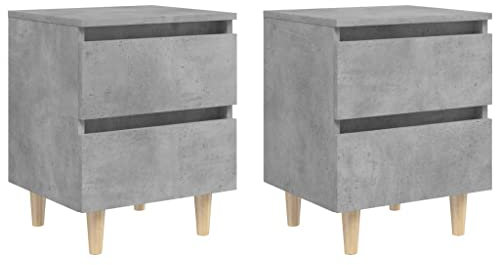 vidaXL Tables de Chevet Pieds en Pin 2 pcs, Armoire de Chevet, Armoire de Lit, Meuble de Chambre à Coucher Maison Intérieur, Scandinave, Gris Béton
