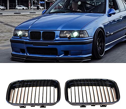 HZYCKJ ein Paar glänzend schwarzer Kühlergrill ABS Front Ersatz Motorhaube Nierengitter für BMW E36 1992 1993 1994 1995 1996 318i 323i 325i 320i 328i