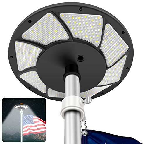 Solar Flag Pole Light 176 LED, 880 Lumen Brightest 6800mAh Solar Powered Flagpole Lights for 15 to 25Ft Poles, 100% Coverage Downlight Lasts Up to 10 Hrs, IP67 Waterproof Auto On/Off