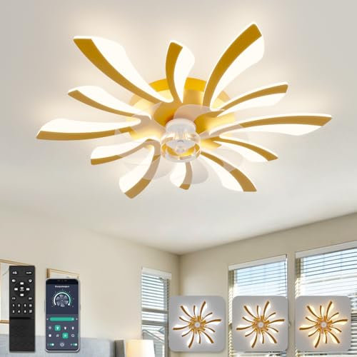 78cm Lampadario Ventilatore da Soffitto Moderno Grande Lampadari con Ventola da Soffitto Telecomando Dimmerabile 6 Velocità DC Reversibile Estate/inverno per Camera da Letto Soggiorno,Oro