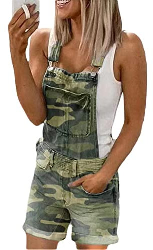 Onsoyours Tuta di Jeans Donna Tuta di Jeans Tuta Salopette di Jeans Slim Tuta Salopette Pantaloni Denim Pantaloncini Dungarees Senza Maniche Tute Casual A Verde XS