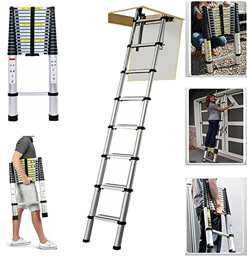 Telescopic Ladder 10.5FT, Stainless Steel Telescoping Ladder, Portable Loft Ladder for Home Outdoors, 330LB Capacity, EN131