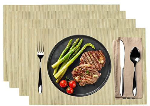 Stephans Möbelbörse Tischset 4 teilig, Platzdeckchen, Bambus, 30x45cm, 4er Platzset, 4 Tischmatten, Tischset, Platzset, Platzmatten, abwischbar, Natur (Natur)