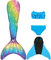 NAITOKE meerjungfrauenflosse mädchen Badeanzug - Meerjungfrau Flosse Bademode mit Bikini Set und Monoflosse Mermaid Tail, 4 Stück Set, XQSAK,140