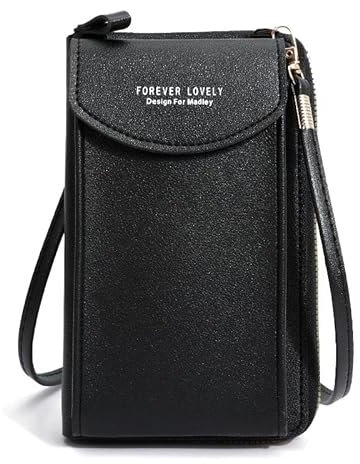 Hernin Handy Umhängetasche,Damen Handytasche Frauen Schultertasche mit Kartenfächer Verstellbar Abnehmbar Schultergurt für Handy unter 7 Zoll (schwarz)