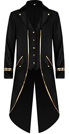 TSIRNK Steampunk Herren,Mittelalter KostüM Herren,Frack Herren,für Karneval Halloween KostüMe Herren (Schwarz, 4XL)