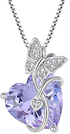FJ Herz Schmetterling Kette Damen 925 Sterling Silber Alexandrit Kette Juni Geburtsstein Halskette Anhänger Schmuck Geschenke für Frauen Mutter Freundin Mama