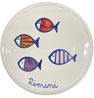 Amarcord Topfuntersetzer aus Keramik, handgefertigt und handbemalt in Romagna mit Design Fische Saragina Rimini