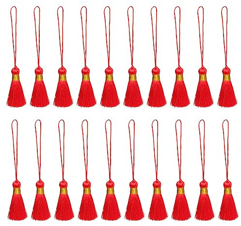 Fayemint 20 Pezzi Fatte Mano Nappe, Mini Nappe Rosso, Mini Nappe Decorazioni, per Segnalibri, Telefoni Cellulari, Biglietti D'invito, Disegni Artigianali Fai-da-Te (Rosso)