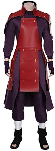 Yanny Uchiha Madara Cosplay Kampfanzug Anime Madara Uniform Handschuhe Gürtel Rüstung Outfit für Halloween (Lila, Small)