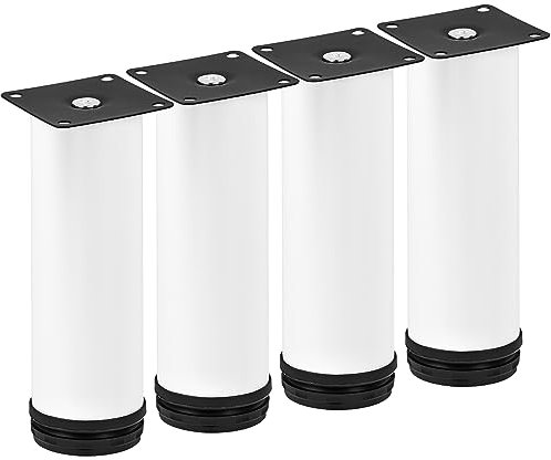 TCHOSUZ 6 Inch Metal Furniture Legs, Stainless Steel White Round Table Sofa Legs Couch Feet with Screws,Modern Furniture Replacements Feet for DIY Cabinet Nightstand TV Bench Stand 4 Pieces 15cm