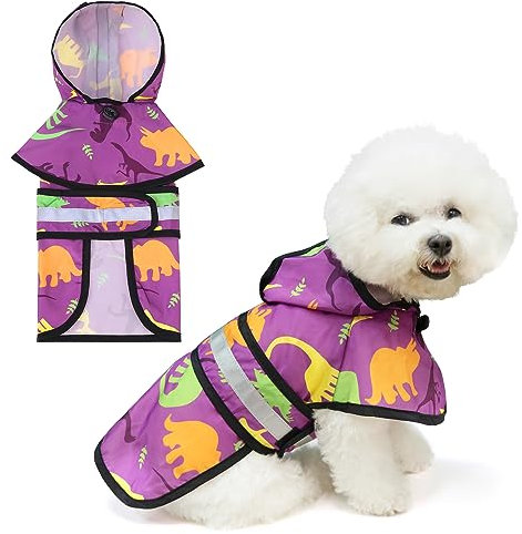 KOOLTAIL Hunde-Regenmantel, wasserdicht, verstellbar, atmungsaktiv, leicht, mit Loch für die Leine, niedlicher Hunde-Regenmantel mit Kapuze und reflektierendem Streifen für kleine, mittelgroße Hunde