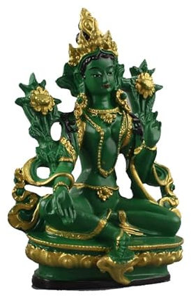 KGADRX Grüne Tara-Bodhisattva-Dekoration für Heimrettung, leidende Avalokitesvara-Grüne Tara-Bodhisattva-Harz, tragbare kleine Buddha-Statue