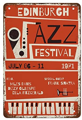 Vintage Jazz Poster Edinburgh Poster, Mitte des Jahrhunderts, modern, Küchen-Wandkunst, Jazz-Musiker, bester Vintage-Spaß, Heimdekoration, Blechschilder, Vintage-Metallschilder, perfekt für