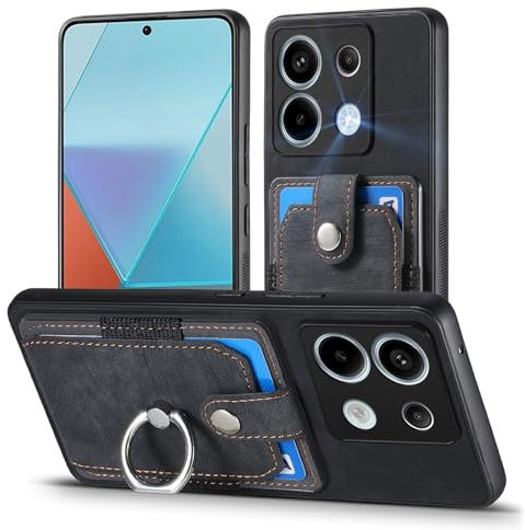 MOJIA Funda para Xiaomi Redmi Note 13 Pro 5G / Poco X6 5G, Case Ultra Delgada de Tarjetero, Cubierta de TPU Teléfono, Carcasa de Múltiples Funciones con Anillo de Soporte. Negro