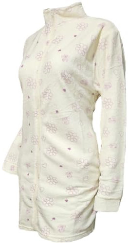 DEMONA Vestaglia Pigiama Donna con Chiusura Zip Inverno Caldo Pile Coral Morbido Vari Colori E Taglie (M, Brittany-Panna)