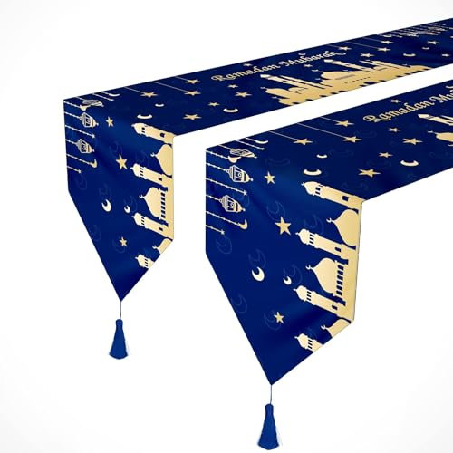 2PCS Eid Mubarak Tischläufer - Fennoral Ramadan Moschee Tischdecke - Eid Mubarak Tisch Dekoration, Ramadan Tischläufer, Ramadan Tischdecke, Ramadan Dekorationen Für Tisch
