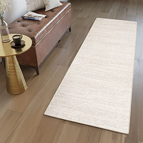 TAPISO Sari Teppich Läufer Flur Creme Kurzflor Modern Verwischt Muster Meterware Wohnzimmer Schlafzimmer Küchenläufer Eingang ÖKOTEX 60 x 140 cm