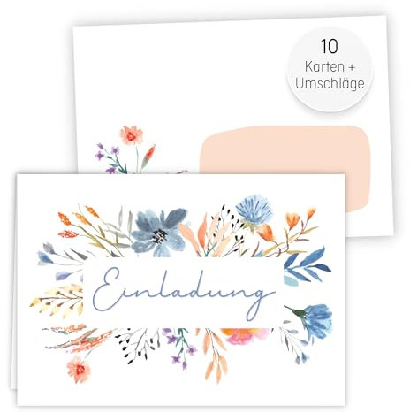 luv art & design 10x Einladungskarten Wildblumen Motiv inkl. passender Briefumschläge - Format DIN A6 - Hochzeit, Taufe, Geburtstag, Konfirmation (DIN A6)