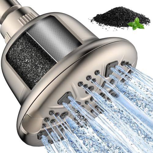 Shower Head with Filter and Improved Activated Carbon Filter, High Pressure Shower Head with Water Softener for Hard Water, 7 Settings, Rain Shower Head for Removing Chlorine and Heavy Metals for