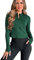 Fisoew Damen T-Shirt Gym Langarm Crop Top Sportshirt Oberteil mit Halber Reißverschluss Schmale Yoga Sport Shirts mit Daumenlöchern