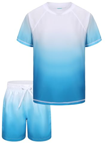 Maillot de Bain Enfant 2 Pièces - T-Shirt Anti UV à Manches Courtes et Short de Bain Garçon pour Surf, Natation, Piscine, Plage - 4-5 Ans