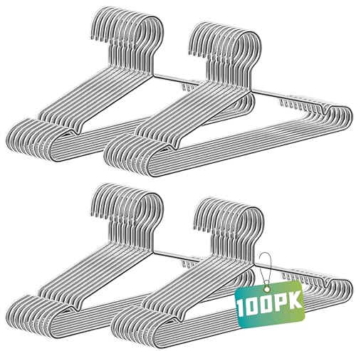 BGRQRIQ Wire Hangers 100 Pack, Heavy Duty, Space Saving, Stainless Steel, Silver, 16.5inches Closet Hangers for Hanging Coats, Suits, Jackets, Shirts,T-Shirt