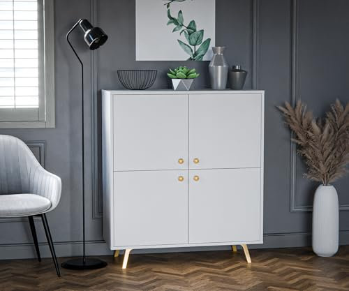 Albello Kommode Selly Schlafzimmer Kommode Modernes Sideboard Kommode Holzwerkstoff Kommode Weiß 100 x 112 x 41 cm