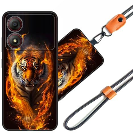 JEZSTHAI Handyhülle Kompatibel mit ZTE Blade A34 Hülle Silikon Dünn mit Muster Design,Weiche Flexibel Stoßfeste Schutzhülle mit Handykette & Handykordel zum Umhängen,Nr.A07