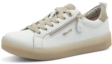 Tamaris Comfort Damen Sneaker Flach mit Reißverschluss Freizeit, Scarpe da Ginnastica Donna, Bianco/Beige, 39 EU